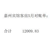 嘉州宾馆客房5月对账单：12009.83